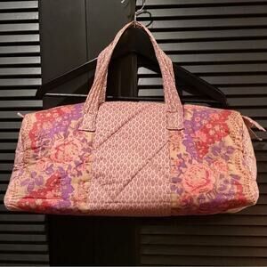Oversized Cottagecore Quilted Weekend Bag, Floral Print in Tan, Pinks & Purple